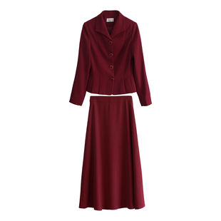 胜在颜色~复古红色气质新娘宴会敬酒服春秋套装【外套+半身裙】