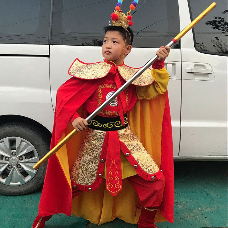 圣诞元旦节新款美猴王盔甲套装儿童孙悟空的衣服 齐天大圣演出服