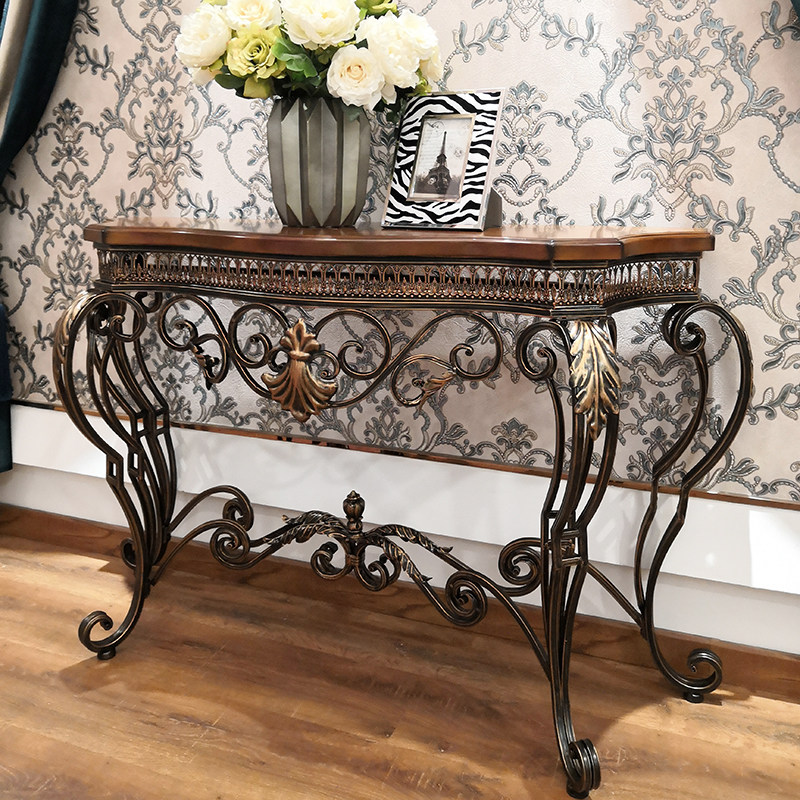 美式镂空花蔓玄关桌乡村铁艺玄关柜欧式复古做旧玄关台门厅案台