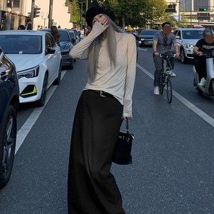 复古高腰毛边裙子 又拽又御半身裙H型开叉中长款 洛边 罗马假日