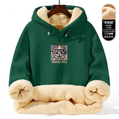 加绒加厚男秋冬季男款超厚重磅保暖连帽大码套头衫羊羔绒卫衣12