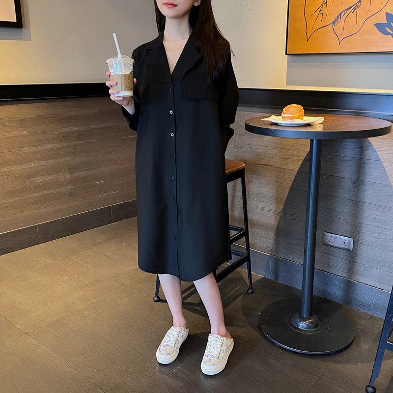 长袖衬衫秋季连衣裙大码女装新款高级感2023年胖mm显瘦黑色休闲女