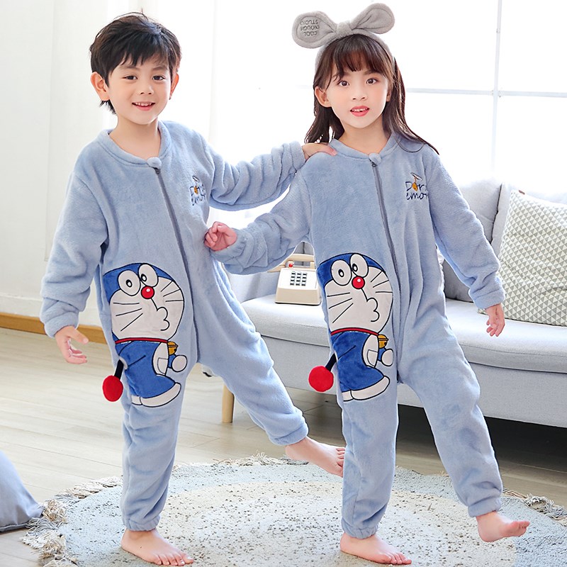 冬季法兰绒长袖儿童连体可爱睡衣男孩防踢着凉宝宝女童秋冬中大童