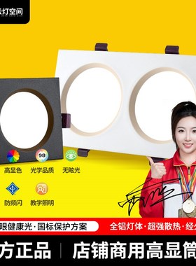 黑色筒灯led嵌入式长方形超薄开孔16*8双孔方形双头射灯20*10cm孔