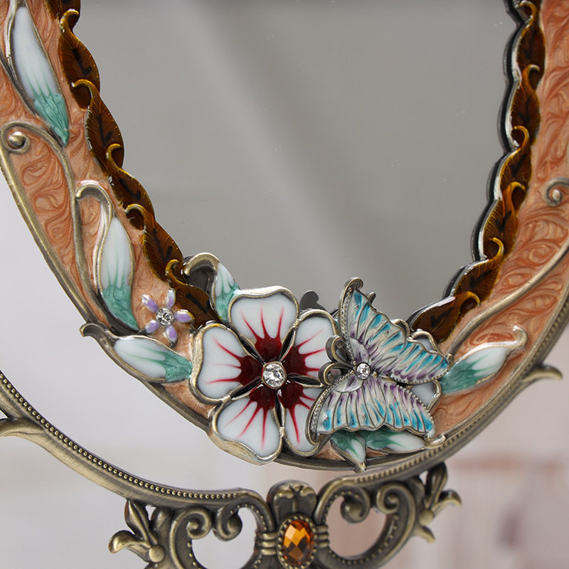 欧式复古化妆镜田园金属台式单面梳妆镜俄罗斯宫廷贵族公主镜8寸