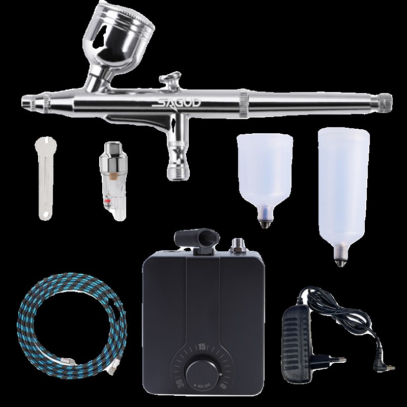 SAGUD喷笔气泵套装模型绘画蛋糕美甲上色工具新手喷漆迷你龟气泵