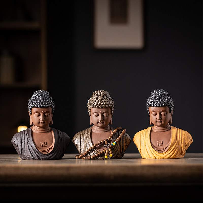 中式禅意陶瓷释迦摩尼半身像佛头家居玄关博古架装饰鱼缸佛像摆件