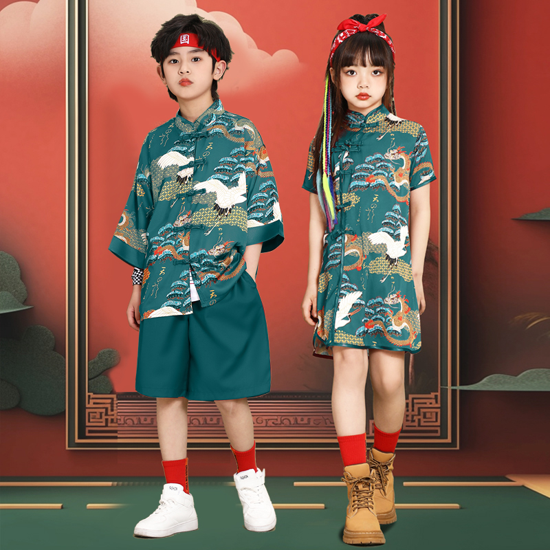 六一儿童啦啦队演出服唐装男童中国风表演服装女童中国风国潮汉服