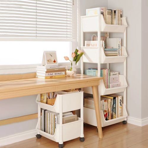 可移动书架落地置物架多层带轮小推车收杂物零食书桌旁收纳柜书柜