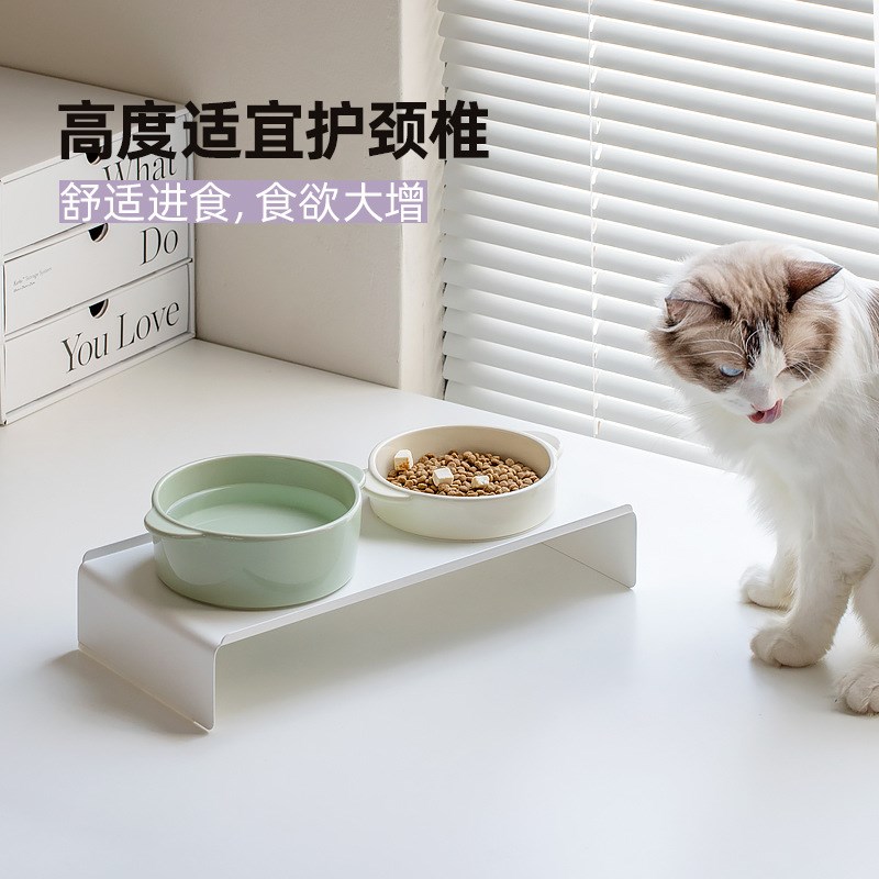 韩国BD平替宠物陶瓷双耳碗狗碗猫碗护颈小饭桌碗架水盆碗