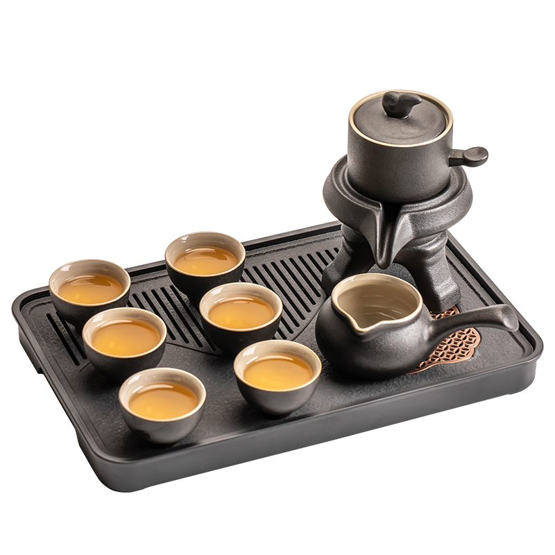 黑陶懒人自动茶具套装家用石磨茶壶喝茶杯办公室会客功夫泡茶神器