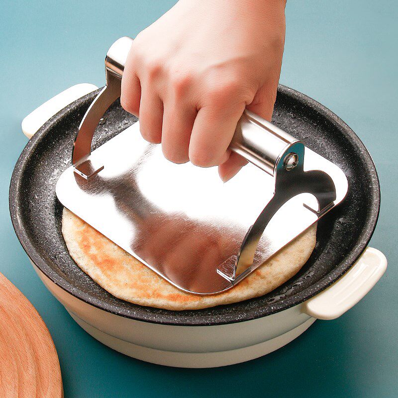 304不锈钢压饼器铁板烧手抓饼烤鱿鱼手压板家用圆形肉饼压汉堡压