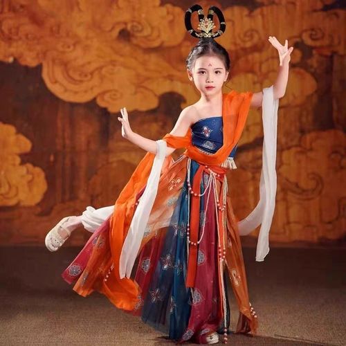 敦煌舞蹈服儿童飞天乐鼓演出服反弹琵琶异域风情千年的祈祷表演服