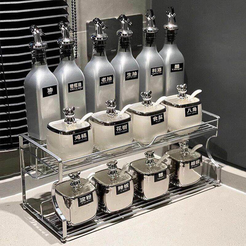 日本MUJIE轻奢银色陶瓷调料盒酱油瓶组合套装厨房家用高端调味罐