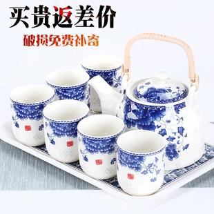 提梁壶功夫茶具套装 特价 家用陶瓷大容量茶壶茶杯整套送礼泡茶壶