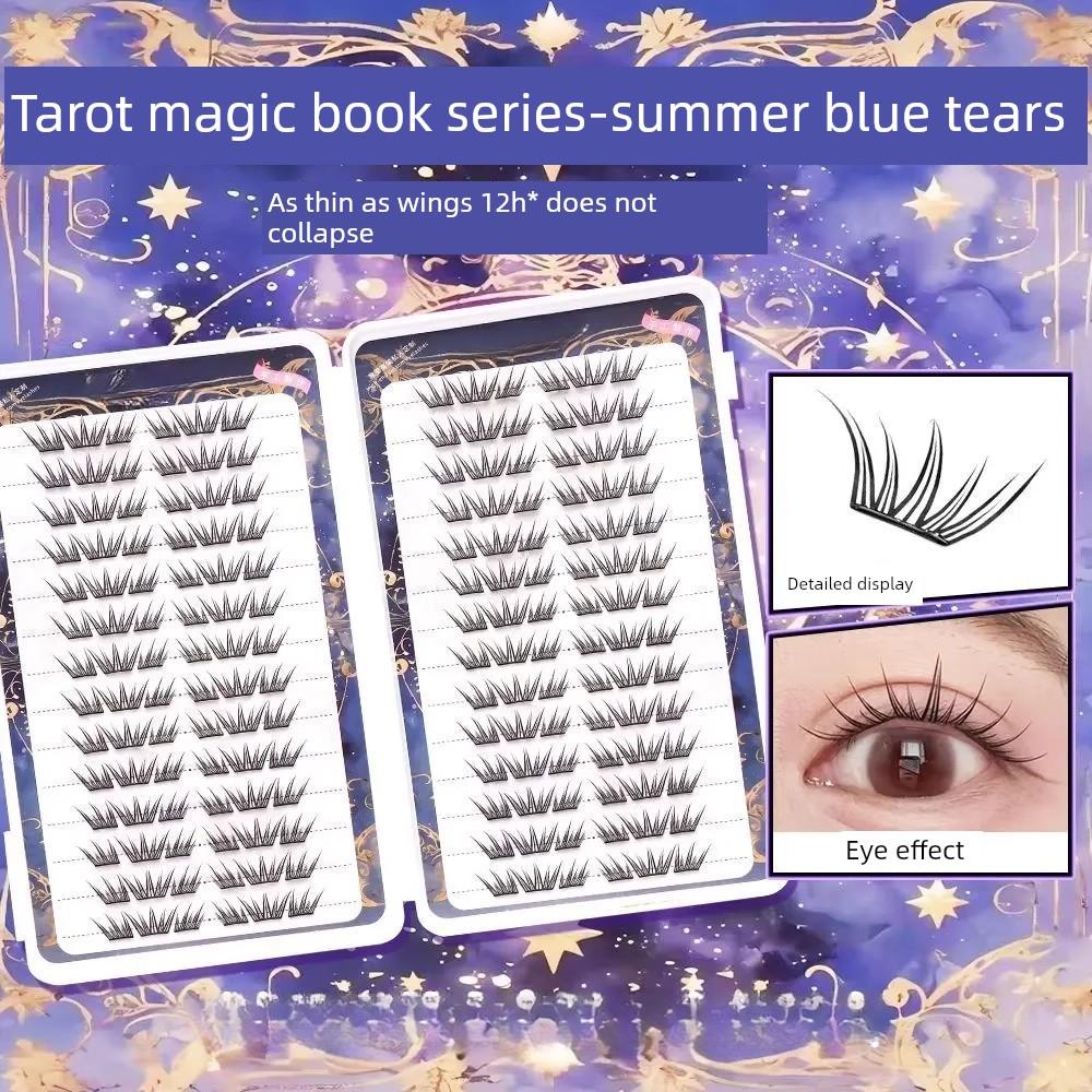 荨里夏日蓝眼泪大容量免胶假睫毛单簇卷翘小薄片分段梦幻上睫毛1