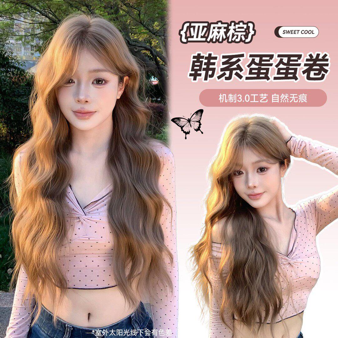 【甜心芭比】束朵女款气质假发亚麻棕中分长卷发lolita网红女款气