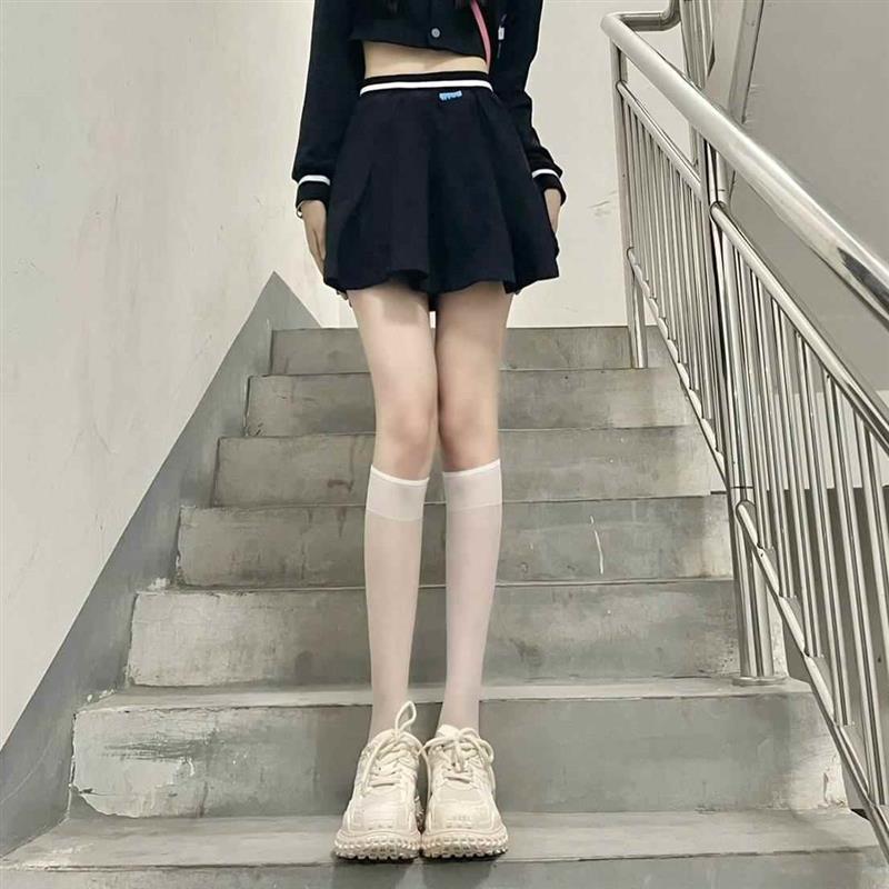四十只狮袜子女夏季薄款小腿袜jk日系半筒透明白丝长筒过膝袜黑丝