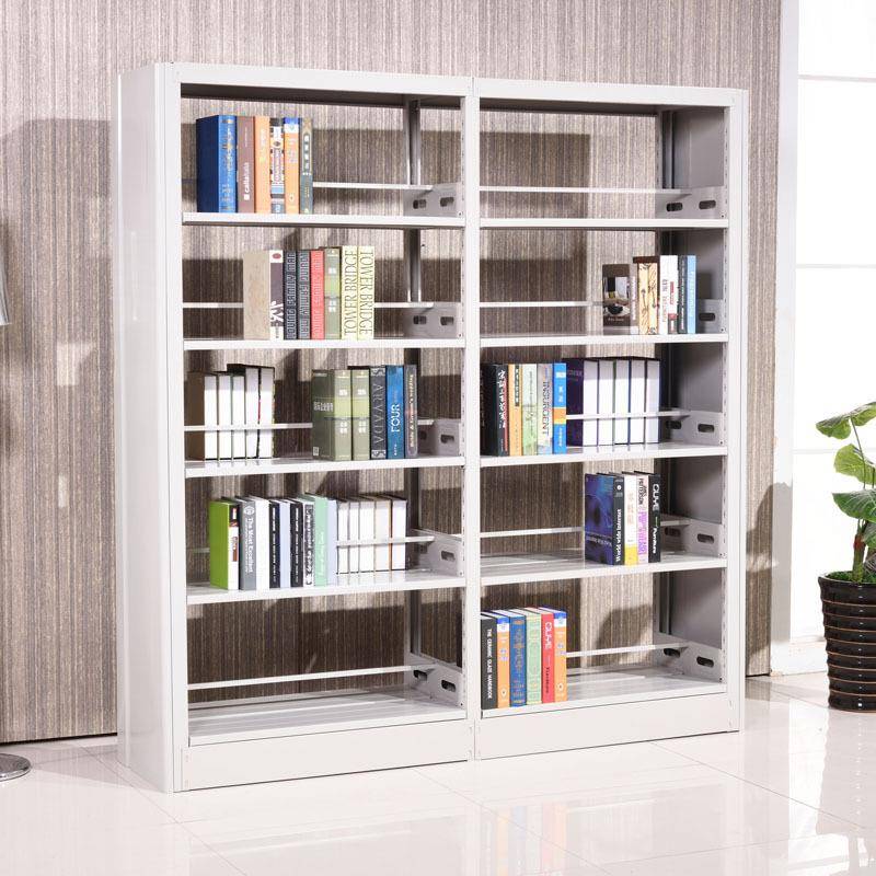 钢制书架学校图书馆单双面书架阅览室转印木护板图书架厂家