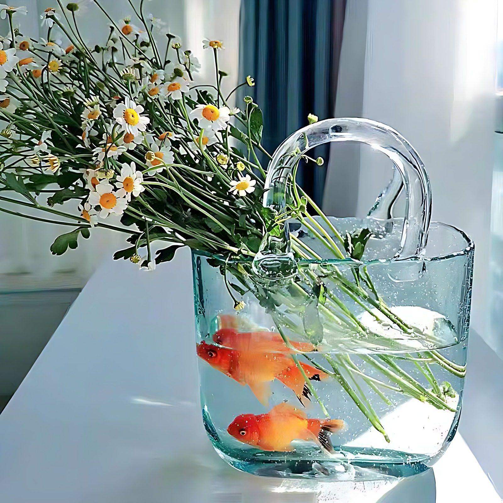 轻奢高级感气泡手提包包玻璃花瓶客厅餐桌水培鲜花篮养鱼缸装饰品
