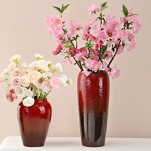 复古窑变红色陶瓷花瓶水培鲜花干花玄关花器摆件婚礼瓷器装饰陶罐