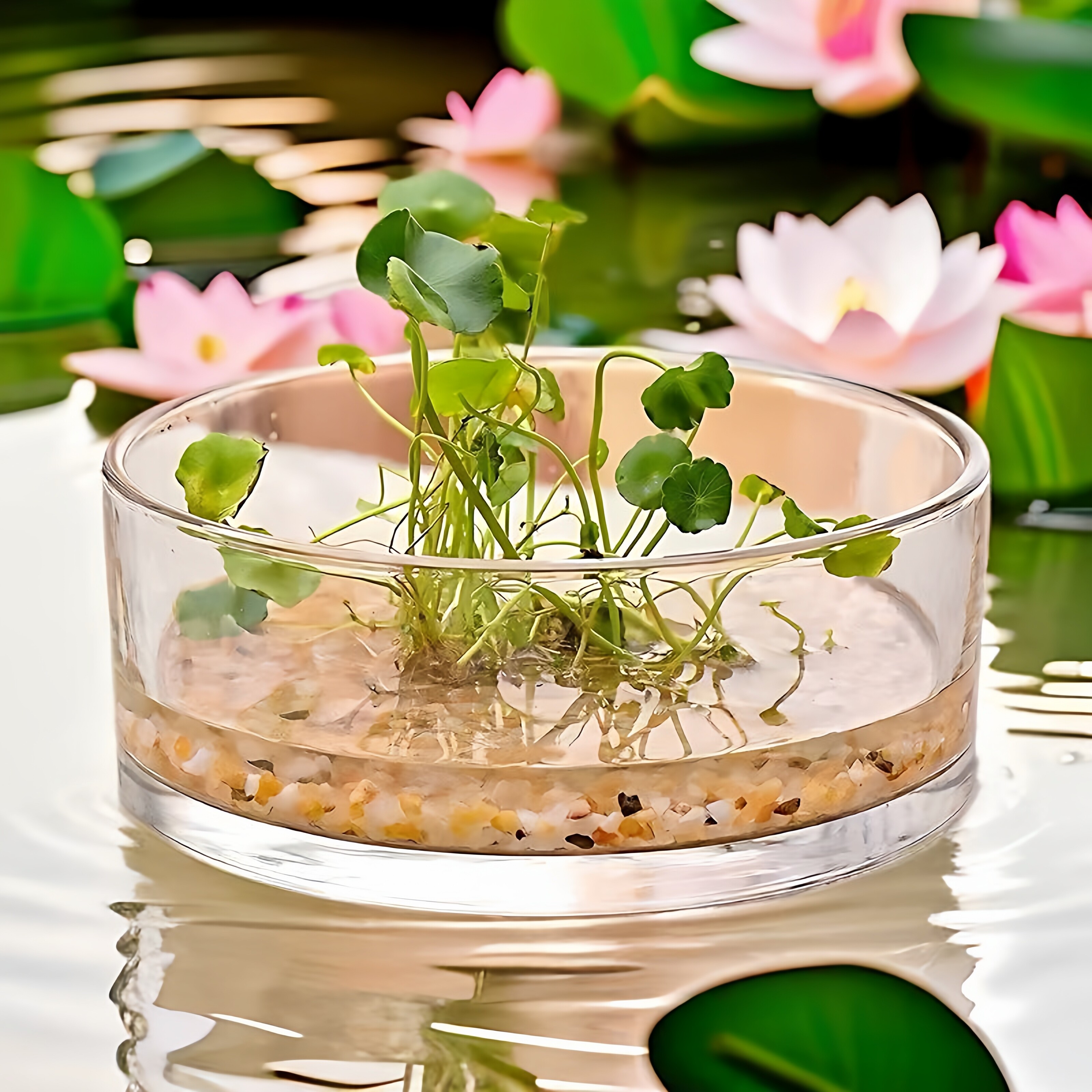 透明圆缸水培碗莲小鱼花器花瓶摆件透明缸花盆插花水养荷花器皿