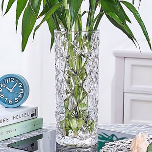 轻奢玻璃花瓶插花高级感摆件客厅透明直筒大号水培富贵竹专用花器