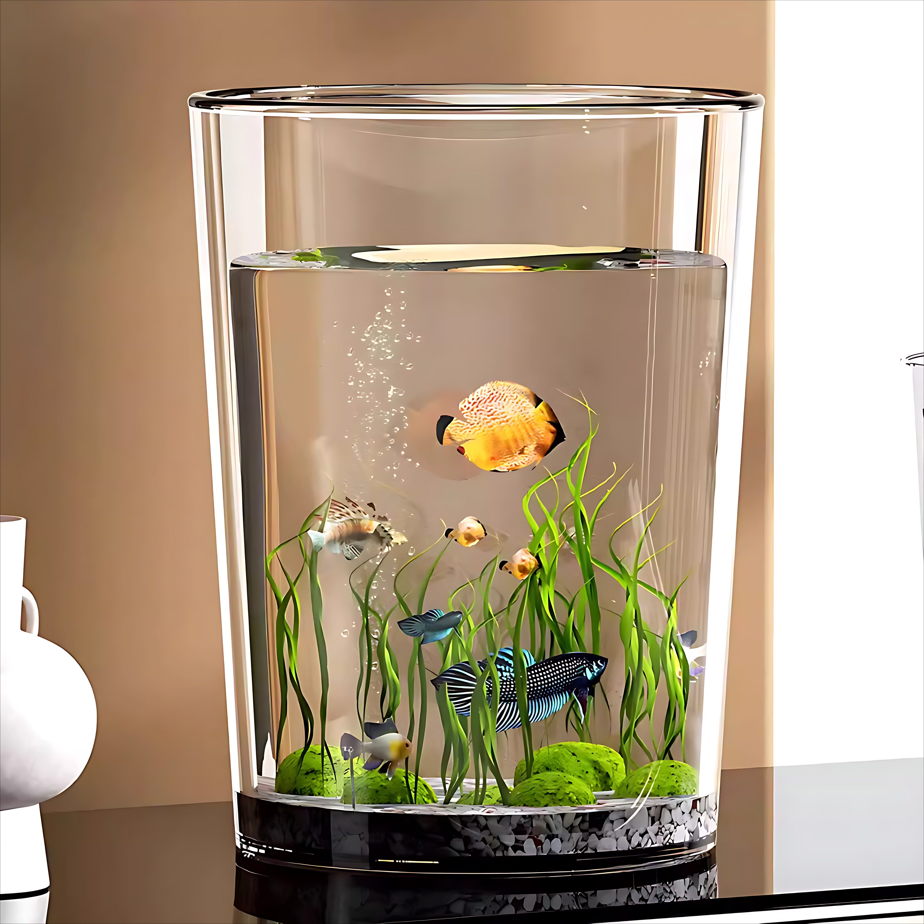 亚克力高透圆形桌面鱼缸插花花瓶