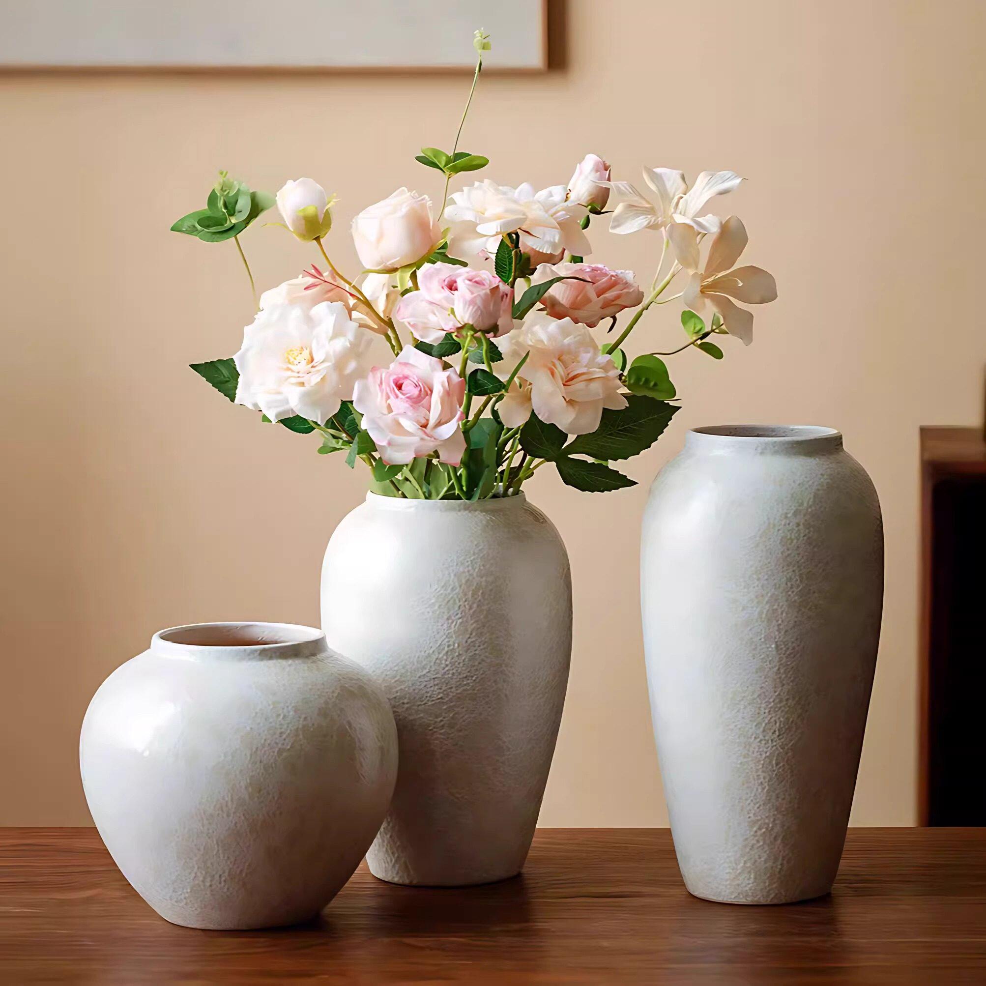 景德镇白色陶瓷花瓶侘寂风水培插干花器简约陶罐客厅装饰摆件花盆