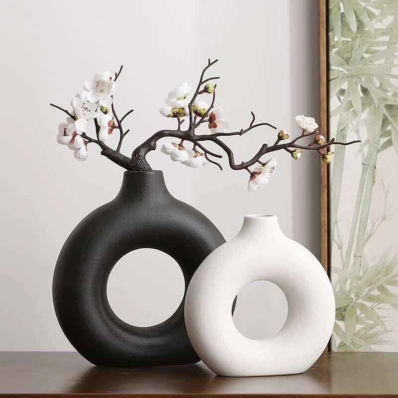 白色仿陶瓷甜甜圈花瓶插花器