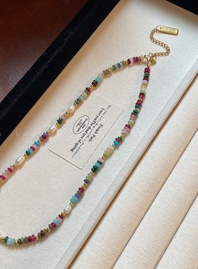 彩色不规则珍珠项链女轻奢小众夏天锁骨链复古民族风串珠颈链配饰