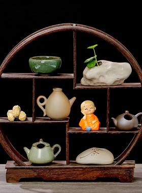 实木茶杯小型博古架新中式收纳桌面围炉茶室摆件展示置物架子摆设