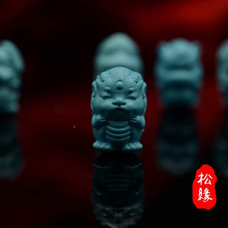 优化绿松石十二生肖雕刻件文饰玩通配顶珠腰珠三吊小配件龙松看缘