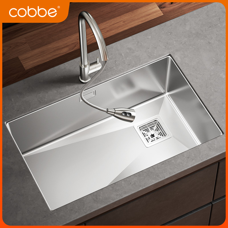 卡贝304不锈钢水槽单槽厨房洗菜盆台下加厚洗菜池侧排大水池家用