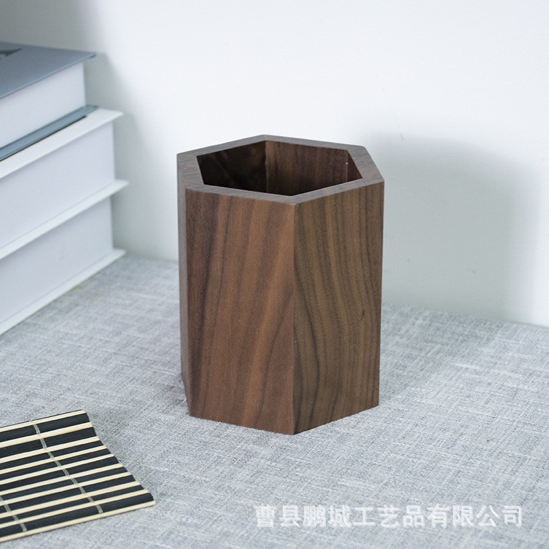 工厂木质笔筒方形简约黑胡桃木实木笔桶木制书房文具收纳笔筒