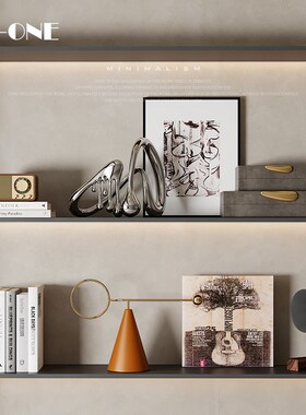 现代简约高级感样板间书房书柜装饰品摆件办公室客厅卧室软装组合