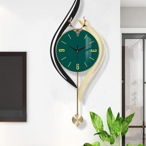 新中式轻奢铁艺立体鹿头壁挂式挂钟家用客厅卧室餐厅静音扫秒挂表