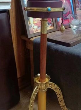 长柄手摇转轮底座纯铜莲花三脚架手柄底座插座支架黄铜转筒手转座