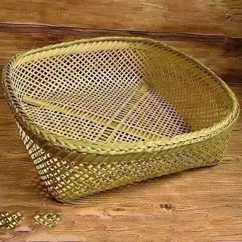 竹青纯手工编有孔筛子簸箕