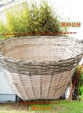 竹篓纯手工编制竹筐箩筐装蔬菜水果零食圆形杂物收纳大号竹篮米篓