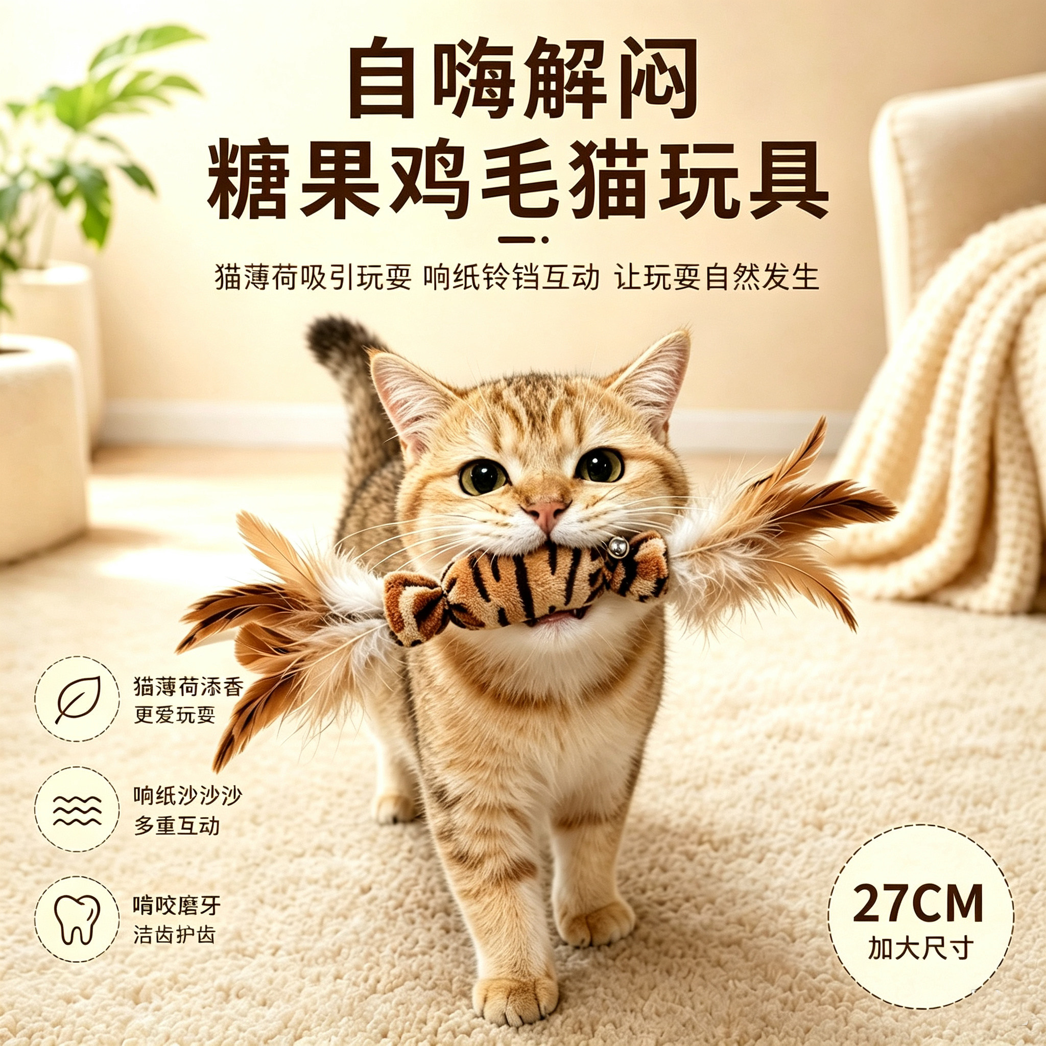 自嗨解闷逗猫棒猫玩具糖果鸡毛响纸铃铛发声猫薄荷消耗体力宠物用