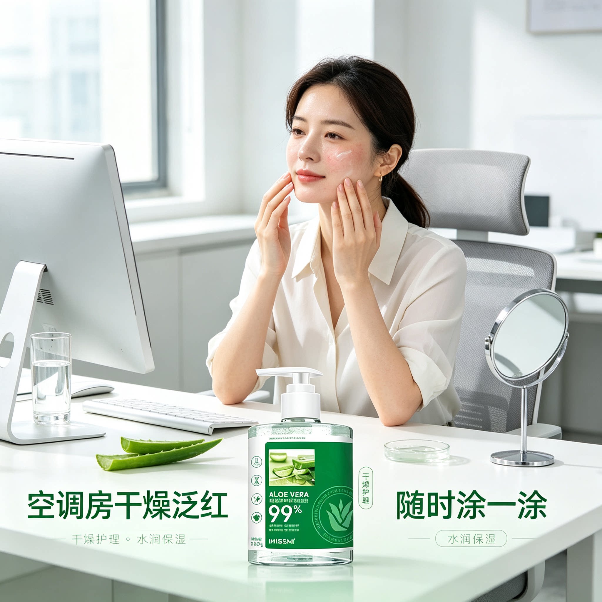 芦荟胶晒后修复脸红干燥敏感睡眠免洗补水保湿护肤夜间修护面膜