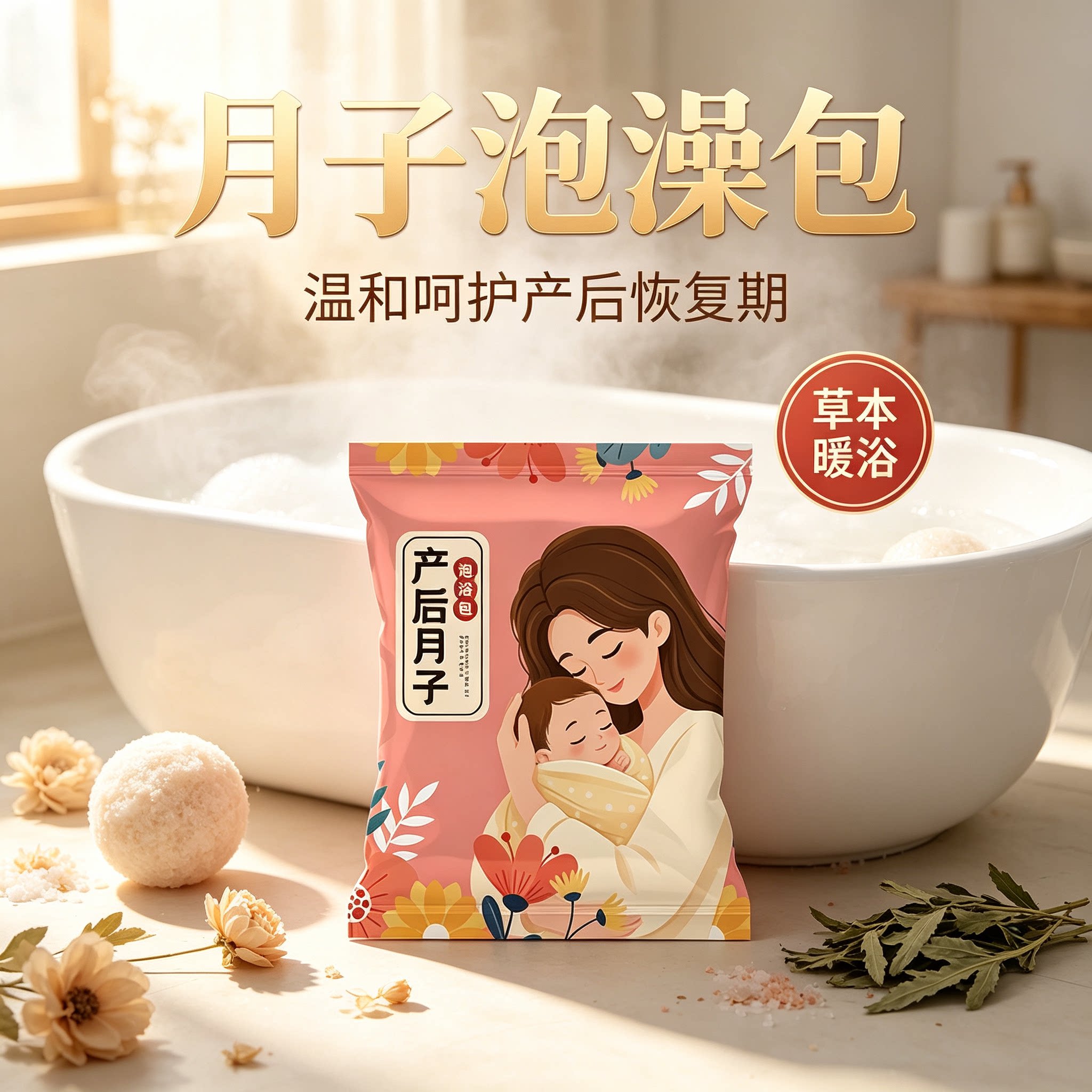 泡澡药包产后坐月子产后产妇艾草叶月子洗头洗澡哺乳期泡澡药浴包