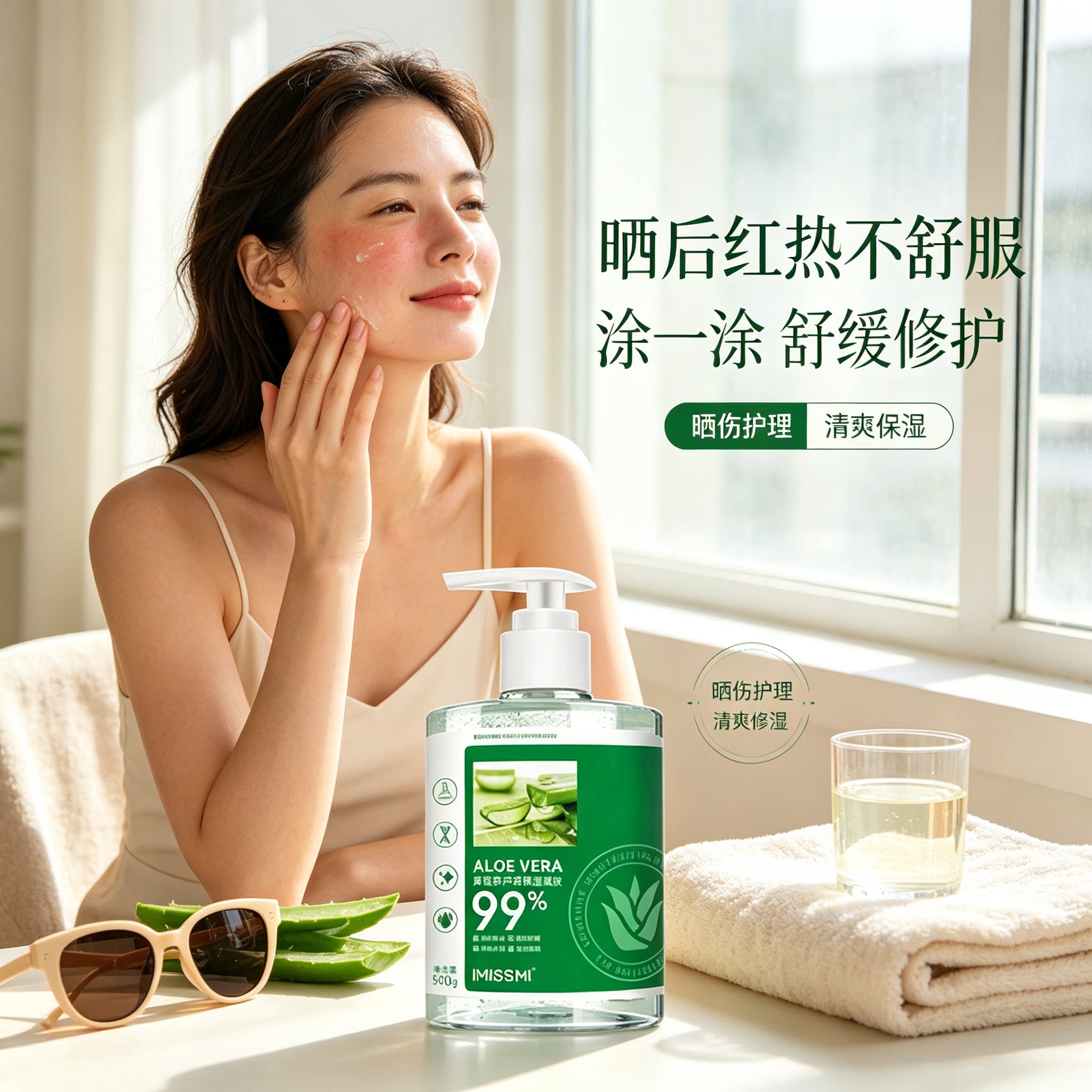 芦荟胶睡眠面膜免洗补水保湿晒后夜间修护敏感肌肤屏障受损涂抹式