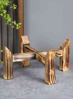 陶瓷鱼缸实木底座鱼缸装饰品十字木架圆形古法鱼缸支架陶瓷缸专用