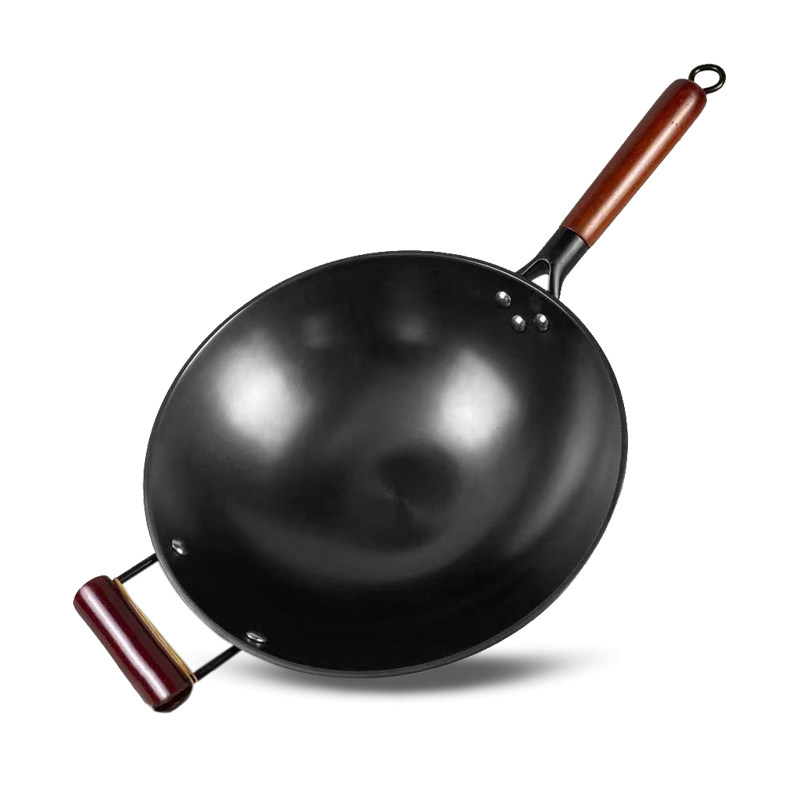 加厚尖底生铁锅老式铸铁粘家用炒菜锅圆无铁锅底燃气炉锅涂层不易