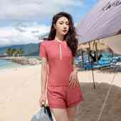 200斤 泡温泉显瘦两件套学生游泳装 大码 泳衣女保守遮肚分体平角裤