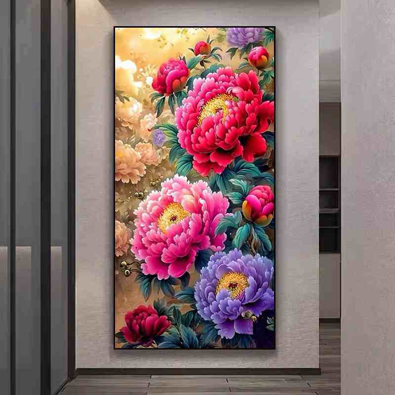 5d钻石画满钻客厅中式玄关竖版牡丹花开富贵十字绣2025新款钻石绣,居家布艺,钻石绣,淘宝优惠券,粉丝福利购,淘宝优惠卷