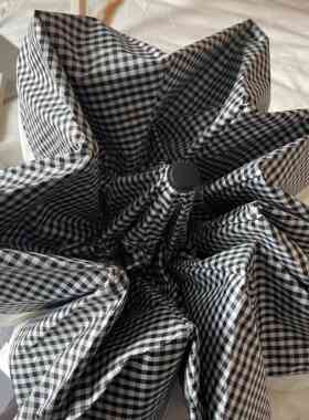 msho 禁欲系拼接黑白格收缩折叠晴雨两用雨伞遮阳黑胶防晒伞ins风