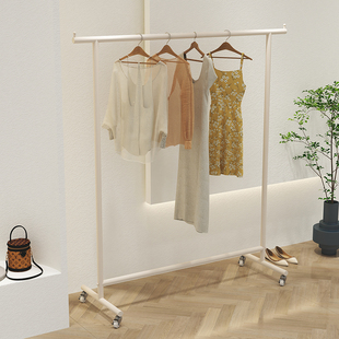 奶白女装服装店展示架陈列架中岛落地式挂衣架童装带轮可移动货架